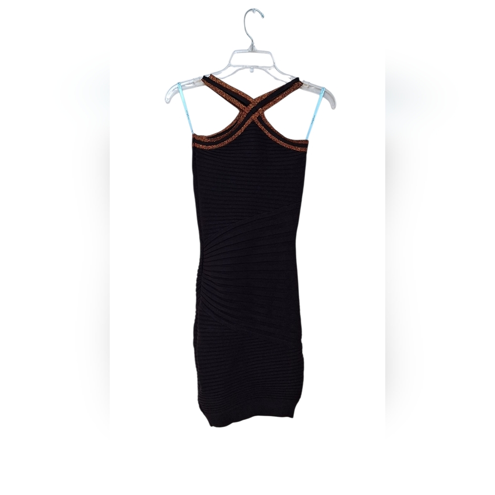 Marciano Silk Halter Dress Choker Bandage Bodycon Shimmery Cocktail LBD Womens S - Picture 2 of 10